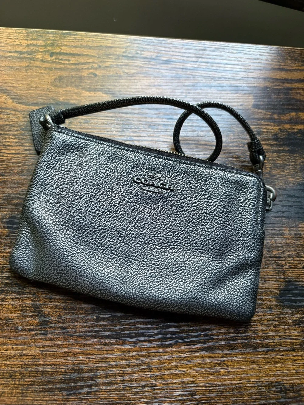 Coach Black/Silver Leather Wristlet - Coach